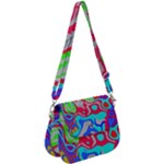 Colorful distorted shapes on a grey background                                                Saddle Handbag