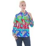 Colorful distorted shapes on a grey background                                                    Women s Long Sleeve Pocket Shirt