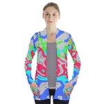 Colorful distorted shapes on a grey background                                                    Women s Open Front Pockets Cardigan