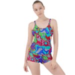 Colorful distorted shapes on a grey background                                                    Boyleg Tankini Set