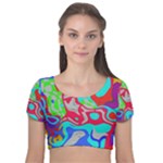Colorful distorted shapes on a grey background                                                  Velvet Short Sleeve Crop Top