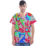 Colorful distorted shapes on a grey background                                                      Men s V-Neck Scrub Top