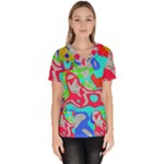 Colorful distorted shapes on a grey background                                                      Women s V-Neck Scrub Top