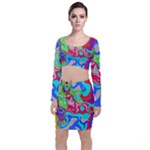Colorful distorted shapes on a grey background                                                        Long Sleeve Crop Top & Bodycon Skirt Set