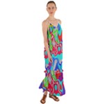 Colorful distorted shapes on a grey background                                                        Cami Maxi Ruffle Chiffon Dress