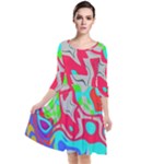 Colorful distorted shapes on a grey background                                                       Quarter Sleeve Waist Band Dress