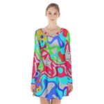 Colorful distorted shapes on a grey background                                                     Long Sleeve Velvet V-neck Dress
