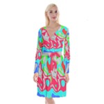 Colorful distorted shapes on a grey background                                                         Long Sleeve Velvet Front Wrap Dress