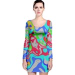 Colorful distorted shapes on a grey background                                                     Long Sleeve Velvet Bodycon Dress