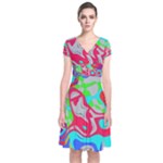 Colorful distorted shapes on a grey background                                                     Short Sleeve Front Wrap Dress