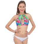 Colorful distorted shapes on a grey background                                                   Cross Front Halter Bikini Top