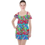 Colorful distorted shapes on a grey background                                                    Ruffle Cut Out Chiffon Playsuit