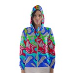 Colorful distorted shapes on a grey background                                                     Hooded Wind Breaker (Women)