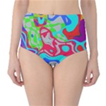 Colorful distorted shapes on a grey background                                                     High-Waist Bikini Bottoms