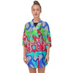 Colorful distorted shapes on a grey background                                                  Half Sleeve Chiffon Kimono