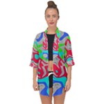 Colorful distorted shapes on a grey background                                                    Open Front Chiffon Kimono