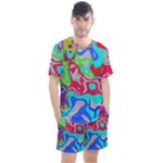 Colorful distorted shapes on a grey background                                                   Men s Mesh Tee and Shorts Set