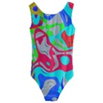 Colorful distorted shapes on a grey background                                                    Kids  Cut-Out Back One Piece Swimsuit