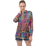 Colorful shapes texture                                                  Long Sleeve Satin Shirt