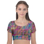 Colorful shapes texture                                                Velvet Short Sleeve Crop Top