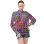 Colorful shapes texture                                                 High Neck Long Sleeve Chiffon Top