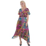 Colorful shapes texture                                                    Cross Front Sharkbite Hem Maxi Dress