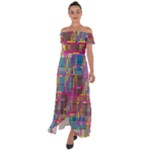 Colorful shapes texture                                                   Off Shoulder Open Front Chiffon Dress