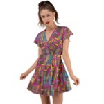 Colorful shapes texture                                                   Flutter Sleeve Wrap Dress