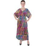 Colorful shapes texture                                                      V-Neck Boho Style Maxi Dress