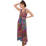 Colorful shapes texture                                                     V-Neck Chiffon Maxi Dress