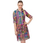 Colorful shapes texture                                                      Long Sleeve Mini Shirt Dress