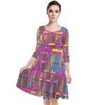 Colorful shapes texture                                                     Quarter Sleeve Waist Band Dress