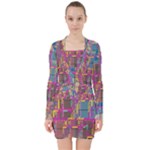 Colorful shapes texture                                                      V-neck Bodycon Long Sleeve Dress