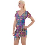 Colorful shapes texture                                                 Short Sleeve Asymmetric Mini Dress