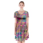 Colorful shapes texture                                                       Short Sleeve V-neck Flare Dress