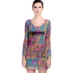 Colorful shapes texture                                                   Long Sleeve Velvet Bodycon Dress