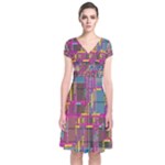 Colorful shapes texture                                                   Short Sleeve Front Wrap Dress