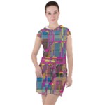 Colorful shapes texture                                                                  Drawstring Hooded Dress