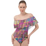 Colorful shapes texture                                                       Off Shoulder Velour Bodysuit