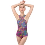 Colorful shapes texture                                                  Cross Front Low Back Swimsuit