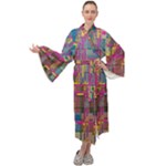 Colorful shapes texture                                                Maxi Tie Front Velour Kimono