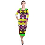 Colorful shapes                                                     Quarter Sleeve Midi Velour Bodycon Dress