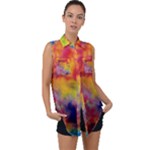 Colorful watercolors texture                                                   Sleeveless Chiffon Button Shirt