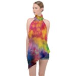 Colorful watercolors texture                                                     Halter Asymmetric Satin Top
