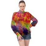 Colorful watercolors texture                                                  High Neck Long Sleeve Chiffon Top