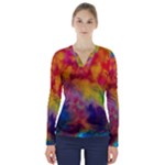 Colorful watercolors texture                                                     V-Neck Long Sleeve Top