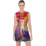 Colorful watercolors texture                                                       Lace Up Front Bodycon Dress