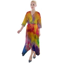 Quarter Sleeve Wrap Front Maxi Dress 