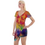 Colorful watercolors texture                                                  Short Sleeve Asymmetric Mini Dress