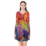 Colorful watercolors texture                                                   Long Sleeve V-neck Flare Dress